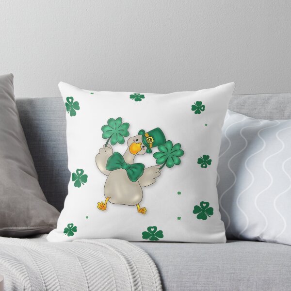 Item preview, cheerful cartoon duck holding a lucky four-leaf clover designed and sold by artblonska.