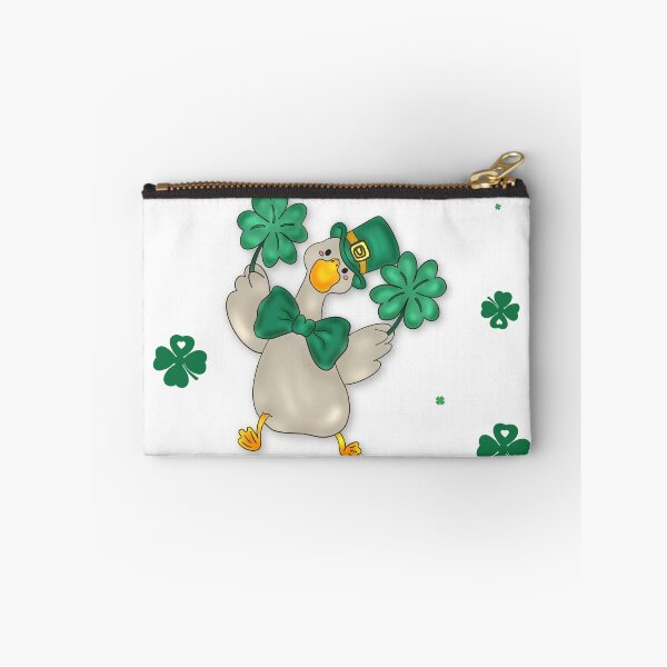 Item preview, cheerful cartoon duck holding a lucky four-leaf clover designed and sold by artblonska.