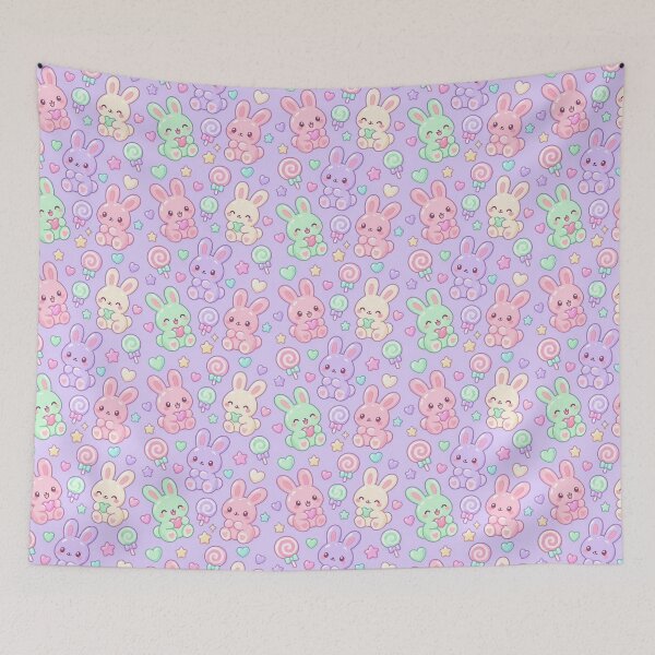 Item preview, Kawaii Gummy Bunny Candy Swirl Pattern designed and sold by Soft Berry Studio.