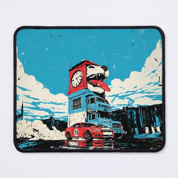 Item preview, Retro Pop Surrealism Dog Clock Tower Muscle Car Art designed and sold by Lunat1kk.