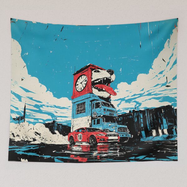 Item preview, Retro Pop Surrealism Dog Clock Tower Muscle Car Art designed and sold by Lunat1kk.