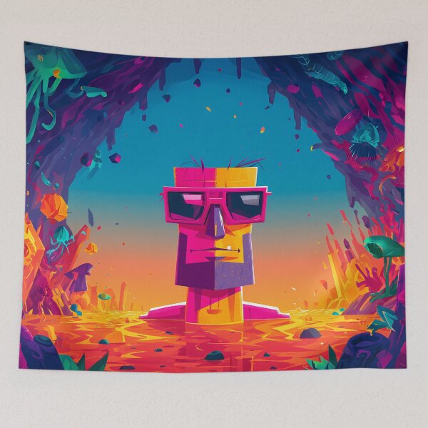 Item preview, Cool Geometric Moai Tiki Statue Sunbathing Art designed and sold by Lunat1kk.
