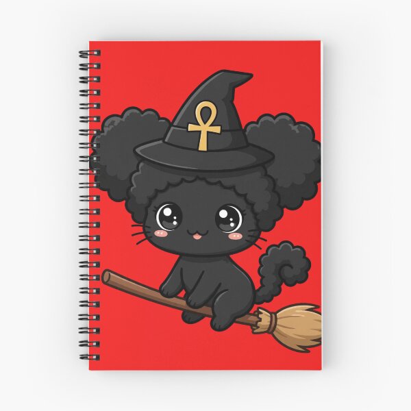 Item preview, Kawaii Afro Witch Black Cat on Broomstick with Ankh designed and sold by CACAO ROOTS CO.
