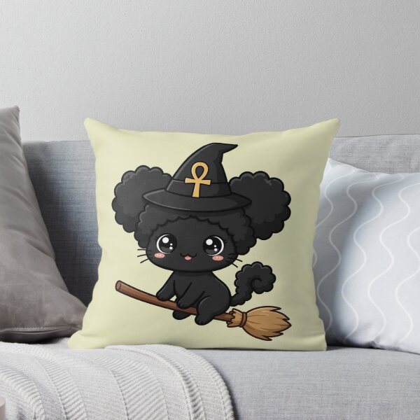 Item preview, Kawaii Afro Witch Black Cat on Broomstick with Ankh designed and sold by CACAO ROOTS CO.
