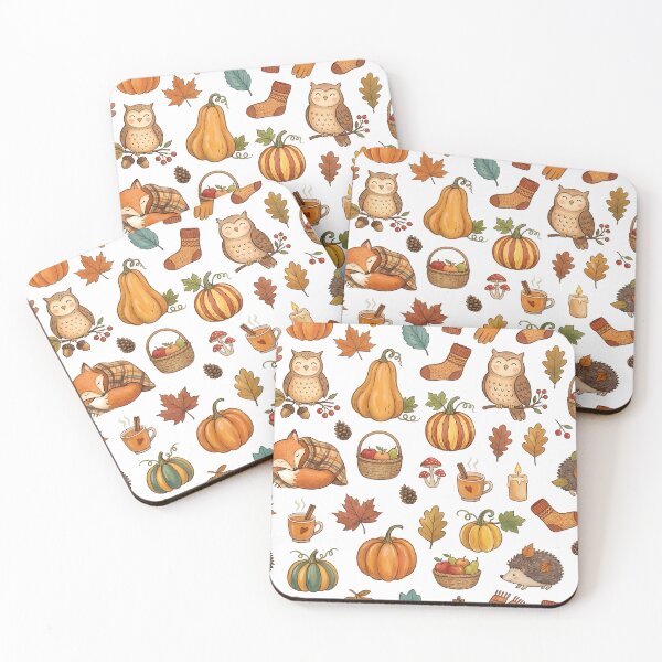 Item preview, Cozy Autumn Pattern Owl Fox Fall Leaves Woodland Design designed and sold by Marti’s Shop Corner.