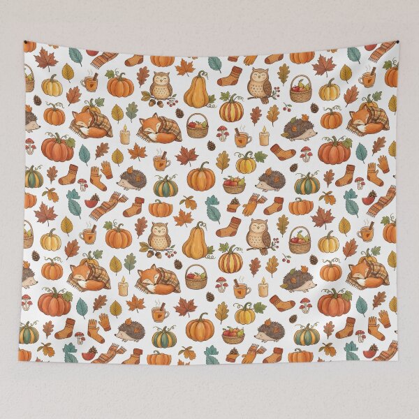 Item preview, Cozy Autumn Pattern Owl Fox Fall Leaves Woodland Design designed and sold by Marti’s Shop Corner.