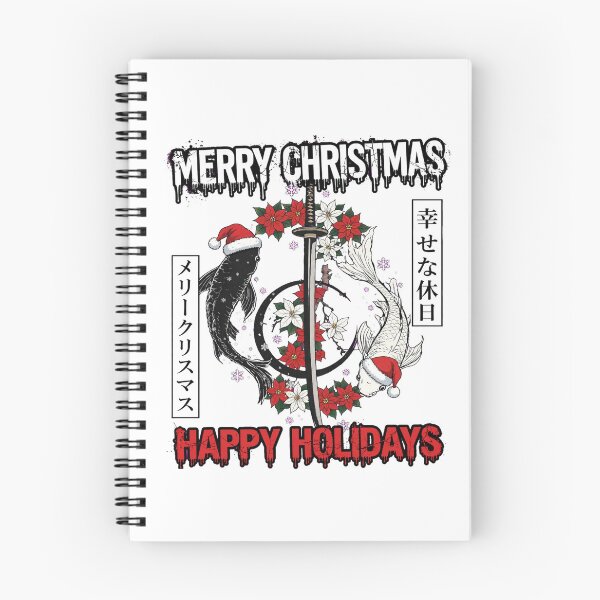 Item preview, Merry Christmas Koi Fish Santa Hat Katana Sword Grunge Japanese Holiday designed and sold by inkfluenceart.
