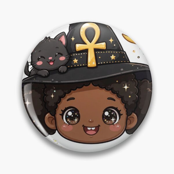 Item preview, Cute Kawaii Afro Witch Girl with Black Cat - Good Witch designed and sold by CACAO ROOTS CO.