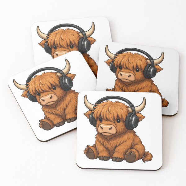 Item preview, Cute Highland Cow With Headphones Music Lover Animal Art designed and sold by QCena.