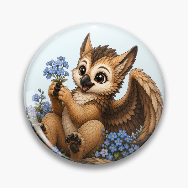 Item preview, Cute Baby Griffin with Forget Me Not Flowers Whimsical Art designed and sold by Hatchling Hollow.
