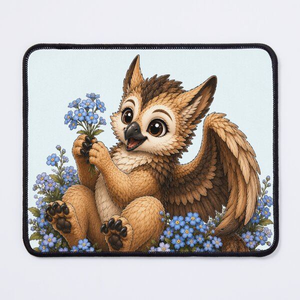 Item preview, Cute Baby Griffin with Forget Me Not Flowers Whimsical Art designed and sold by Hatchling Hollow.