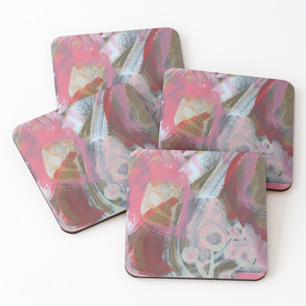 Item preview, Pink Coral Olive Green Playful Abstract Blossoms Painting   designed and sold by NathalieLeRiche.