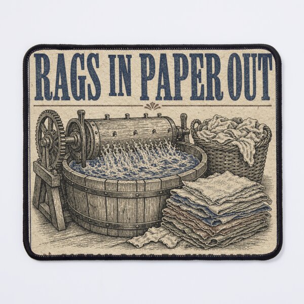 Item preview, Rags In Paper Out Cotton Rag Paper Beater Room Vintage Print designed and sold by BoosterShop.