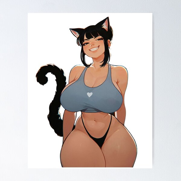 Item preview, Smiling Black-Haired Cat Girl – Blue Heart Crop Top designed and sold by NimaEchoEclipse.