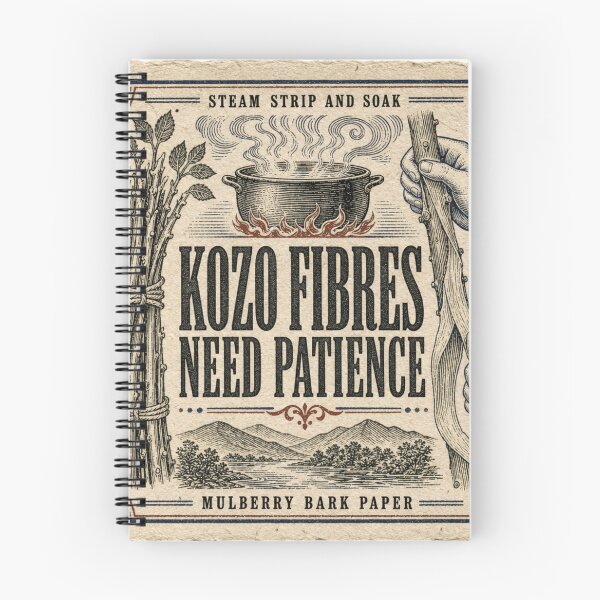 Aperçu de l'œuvre Kozo Fibres Need Patience Papier Écorce de Mûrier Kozo Gravure créée et vendue par BoosterShop.