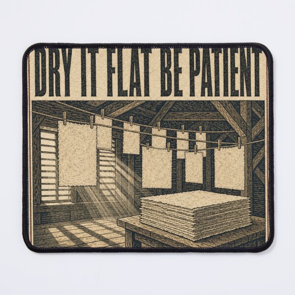 Item preview, Dry It Flat Be Patient Drying Loft Handmade Paper Sheets Print designed and sold by BoosterShop.