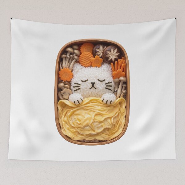 Item preview, Cozy Bento Cat Sleeping in Omelet Blanket Kawaii Japanese Food Art designed and sold by HexOne.