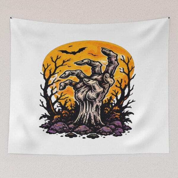 Item preview, Zombie Hand Rising Moon Bat Halloween Horror Art designed and sold by Custom Crest.