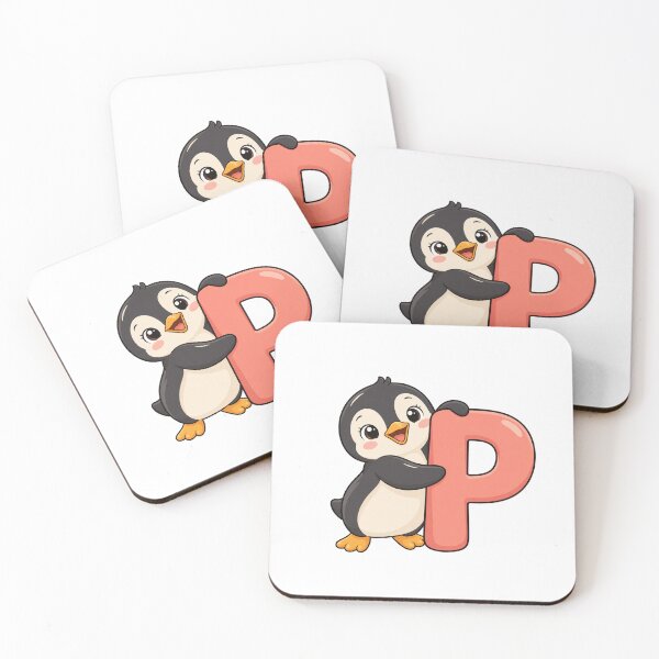Artikelvorschau, Cute Penguin with Letter P Animal Alphabet Initial entworfen und verkauft von skyartdesign.