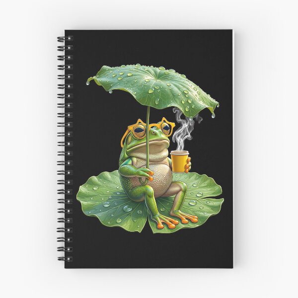 Item preview, Cozy Green Frog Chilling on Lotus Leaf with Coffee Kawaii Nature Art designed and sold by HexOne.