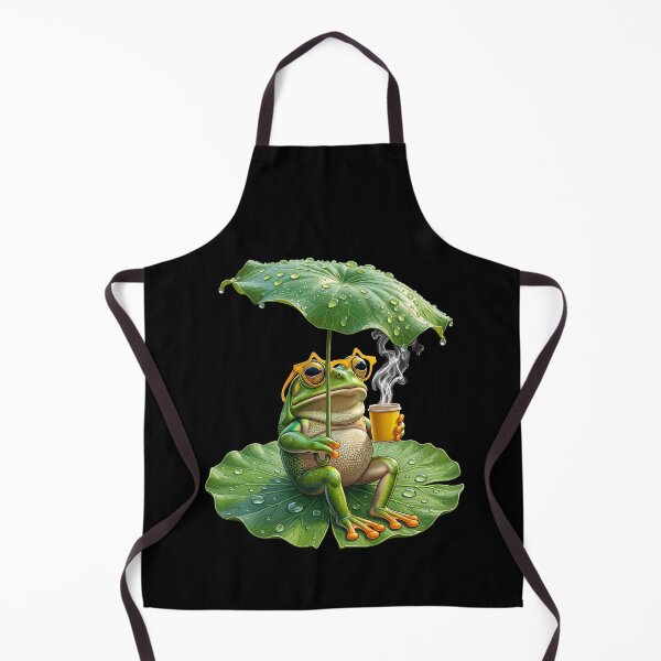 Item preview, Cozy Green Frog Chilling on Lotus Leaf with Coffee Kawaii Nature Art designed and sold by HexOne.