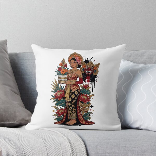 Item preview, Balinese Songket Lady Red Lotus Mask Ink Splash Art designed and sold by cannsuh.