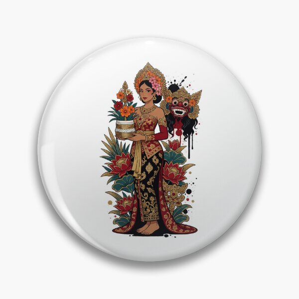 Item preview, Balinese Songket Lady Red Lotus Mask Ink Splash Art designed and sold by cannsuh.