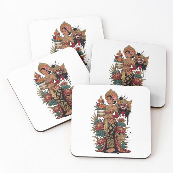 Item preview, Balinese Songket Lady Red Lotus Mask Ink Splash Art designed and sold by cannsuh.