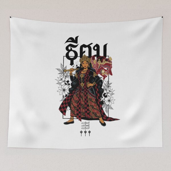 Item preview, Copy of Balinese Songket Lady Balinese Warrior Queen Poleng Batik Mask Aksara ArtRed Lotus Mask Ink Splash Art designed and sold by cannsuh.