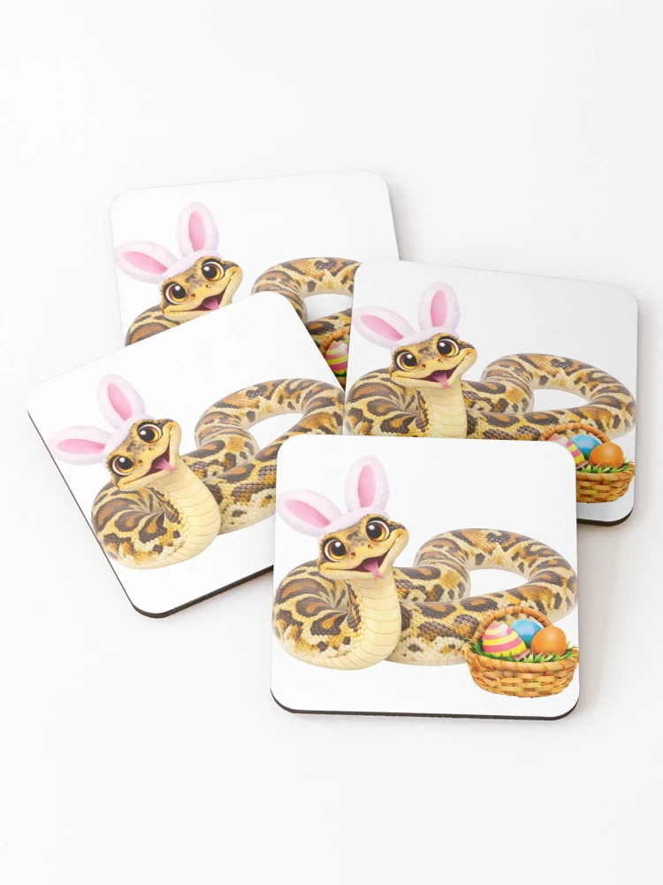 Thumbnail 1 of 5, Coasters (Set of 4), Sweet Reticulated Python Easter designed and sold by Sillytoe.