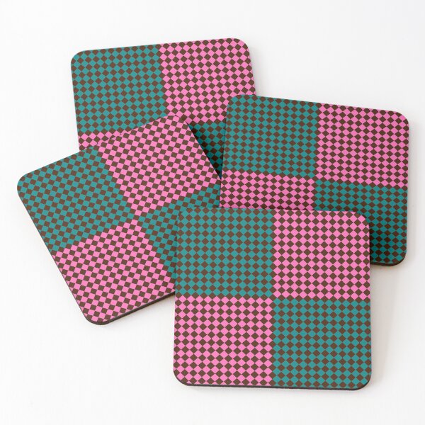 Item preview, Checkered Diamond Pattern Pink Teal Brown  designed and sold by ArtbyDebbieC.