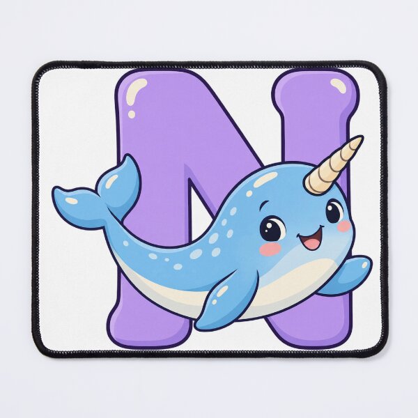 Artikelvorschau, Cute Narwhal with Letter N Animal Initial entworfen und verkauft von skyartdesign.