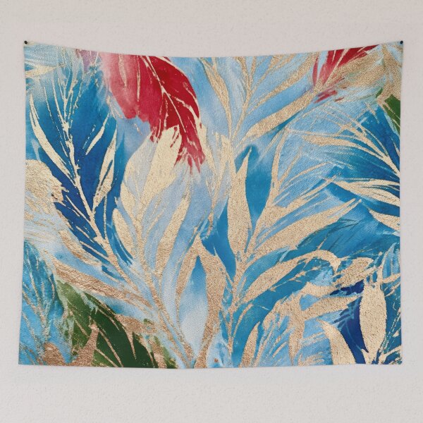 Item preview, Batik Eclectic Indigo Abstract Mid-Century Boho Leaves designed and sold by scicilysimonee.