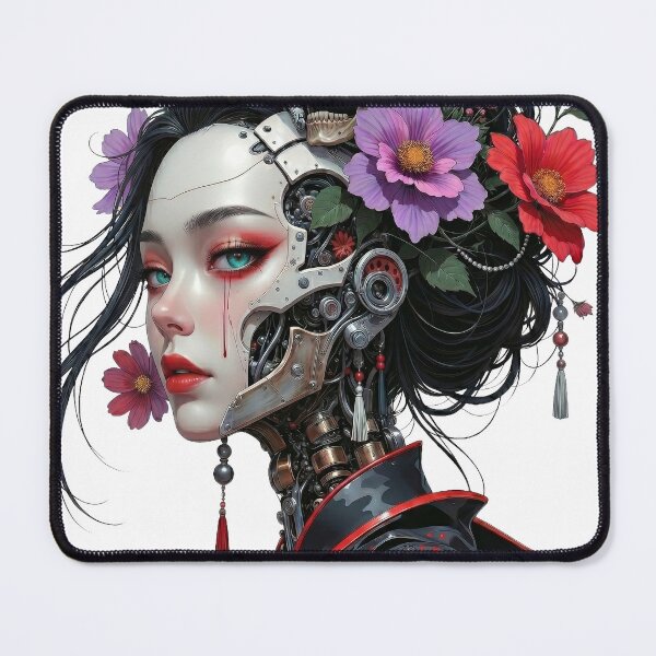 Item preview, Cyberpunk Geisha Mecha Android Skull Floral Japanese Streetwear Art designed and sold by HexOne.