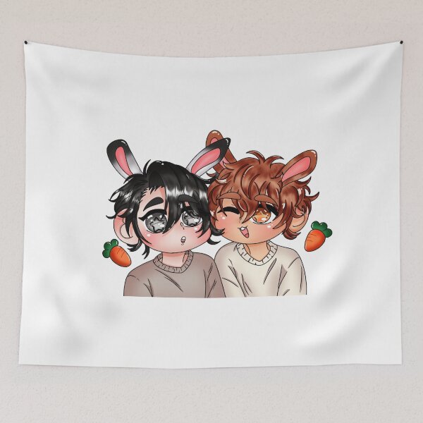 Item preview, Cute Chibi Bunny Boys Touching Cheeks Fanart designed and sold by Wolfy’s Chibi Corner.