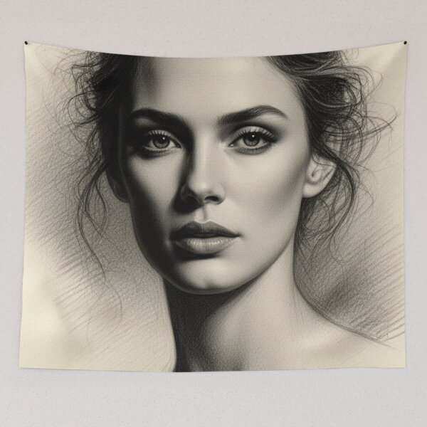 Item preview, Poised Elegance - Realistic Monochrome Portrait Drawing designed and sold by nhk999.