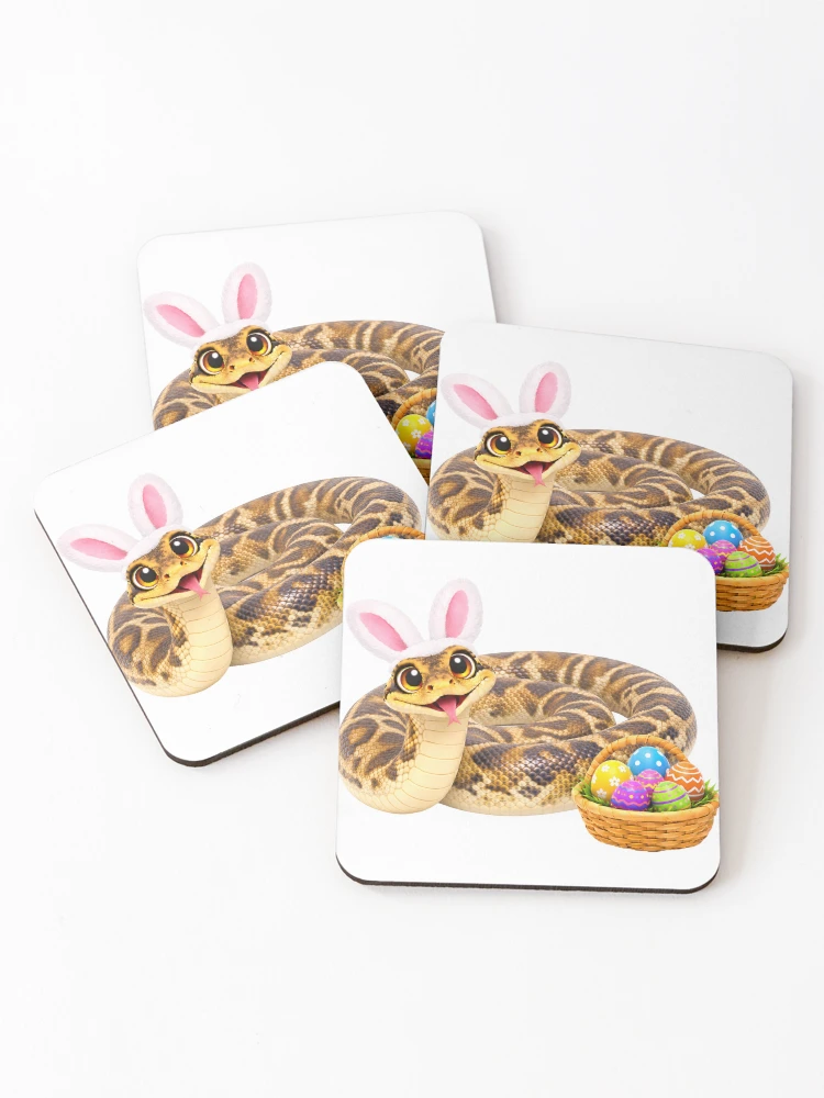 Thumbnail 1 of 5, Coasters (Set of 4), Playful Scrub Python Easter designed and sold by Sillytoe.
