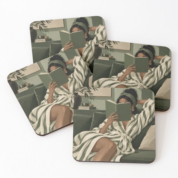 Item preview, Green Serenity Girl Reading in a Striped Robe designed and sold by salt n sass designs.