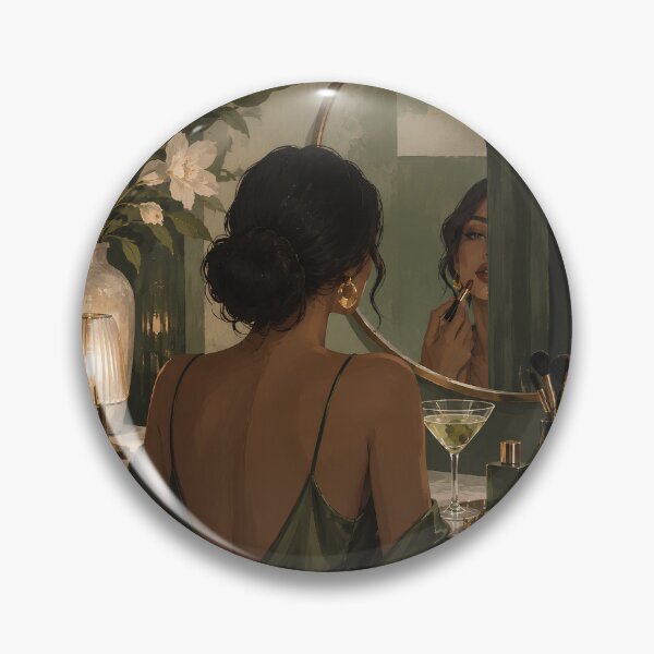 Item preview, Vanity Mirror Applying Lipstick in a Green Satin Dress designed and sold by salt n sass designs.