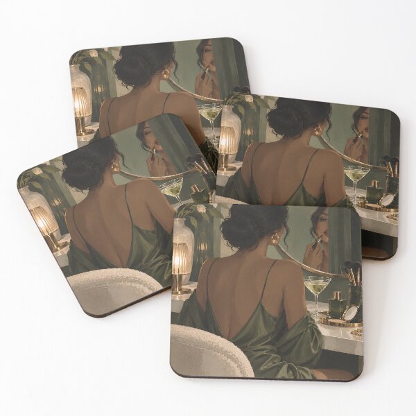 Item preview, Vanity Mirror Applying Lipstick in a Green Satin Dress designed and sold by salt n sass designs.