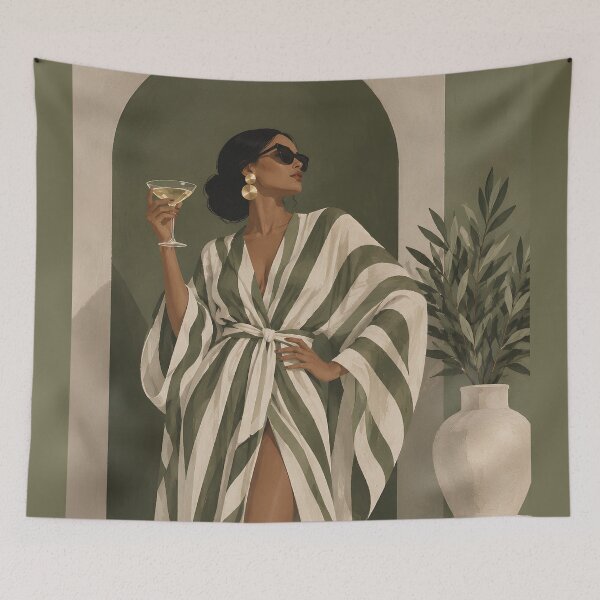 Item preview, Riviera Grandeur Chic Woman in Striped Caftan designed and sold by salt n sass designs.