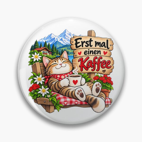 Item preview, Primer mal einen Kaffee - Süße Katze in den Bergen designed and sold by Myra365Art.