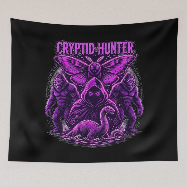 Item preview, Cryptid Hunter Mothman Bigfoot Nessie Neon Purple Retro designed and sold by Neon Bones Studio.