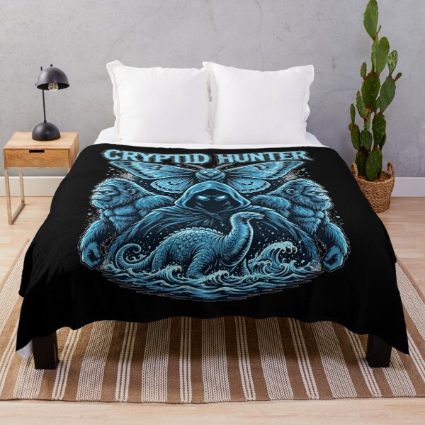 Item preview, Cryptid Hunter Mothman Bigfoot Nessie Electric Blue Retro designed and sold by Neon Bones Studio.