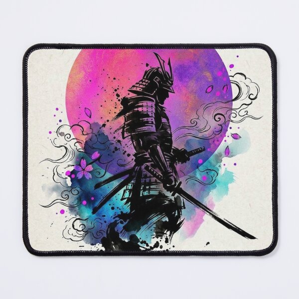 Artikelvorschau, Japanisches Pinselstrich-Neon-Samurai-Mond-Kunstwerk entworfen und verkauft von iris-festival.