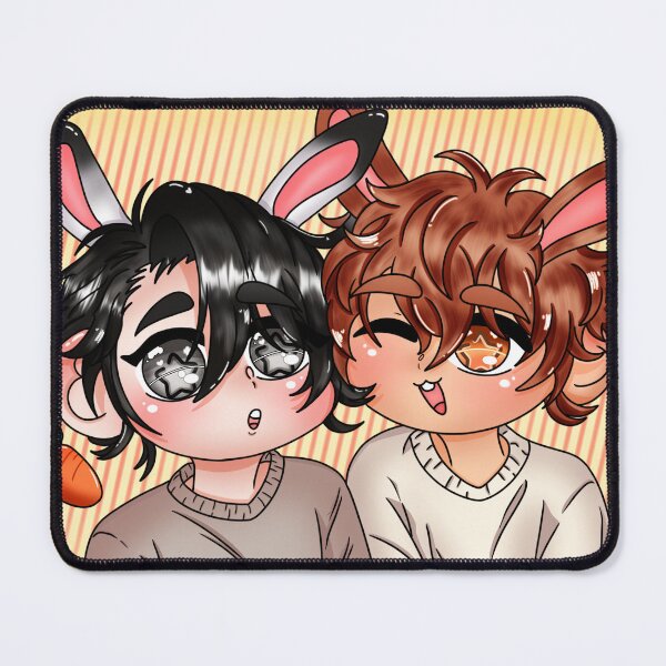 Artikelvorschau, Niedliche Chibi-Hasenjungen berühren sich mit den Wangen (Fanart) entworfen und verkauft von Wolfy’s Chibi Corner.