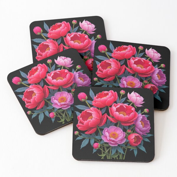 Item preview, Exquisite Gorgeous Pink Red Peony Bouquet on Black Shapes Mania designed and sold by Shapes-Mania.