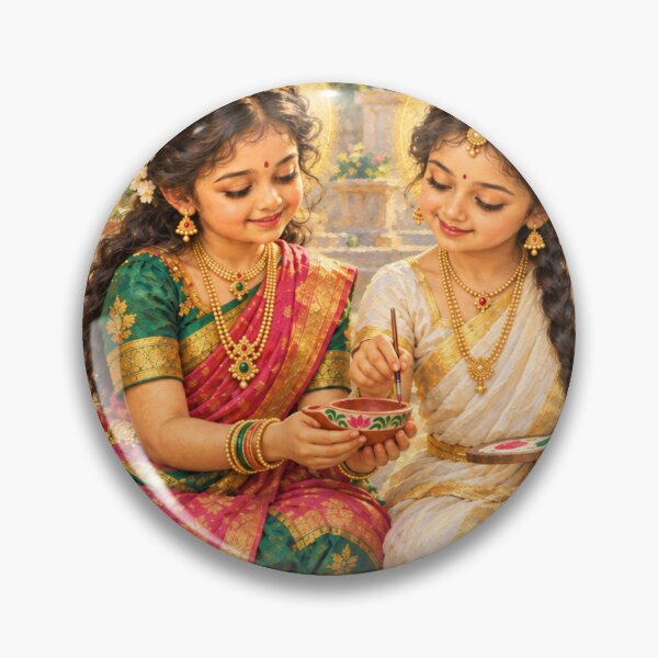 Item preview, Bala Lakshmi y Bala Saraswati pintando Diyas — Arte de la Diosa Infantil designed and sold by Homyar.