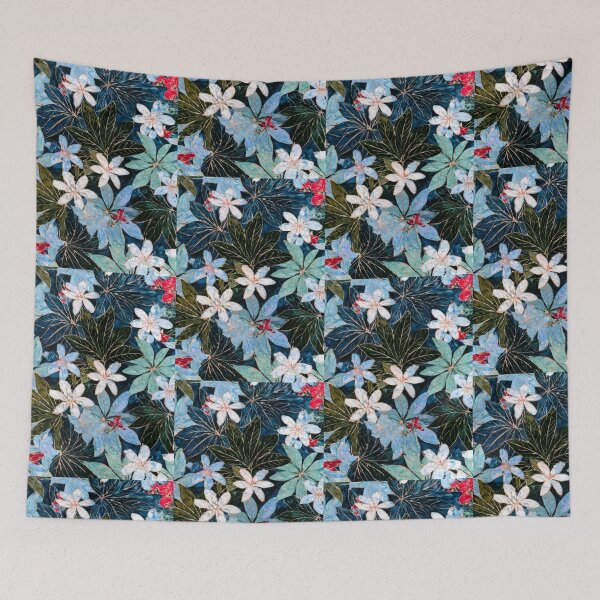 Aperçu de l'œuvre Batik Éclectique Indigo Abstrait Botanique Minuit créée et vendue par scicilysimonee.