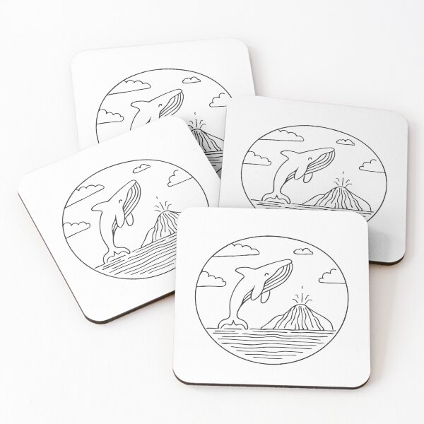 Item preview, A whale jumps out of the ocean with a mountain island in the background designed and sold by rasagamastore.